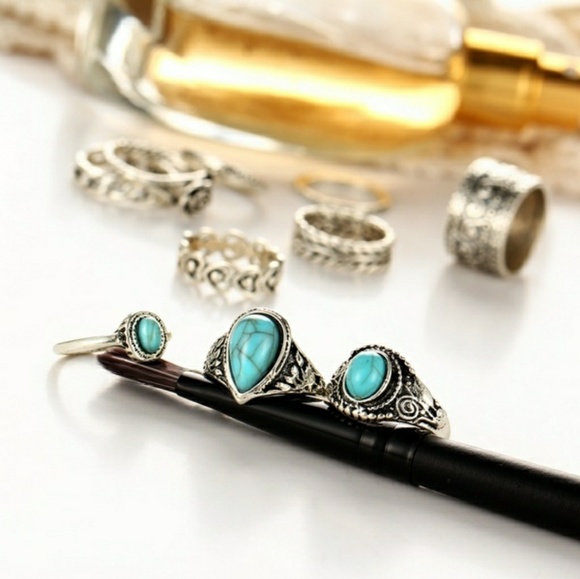 10 Ring Set Vintage style Turquoise - Picture 5 of 5